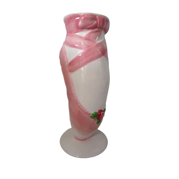 Ballet Slipper Point Shoe En Pointe Vase Pink Red Rose Accent Small Bottom Chip - Picture 3 of 12
